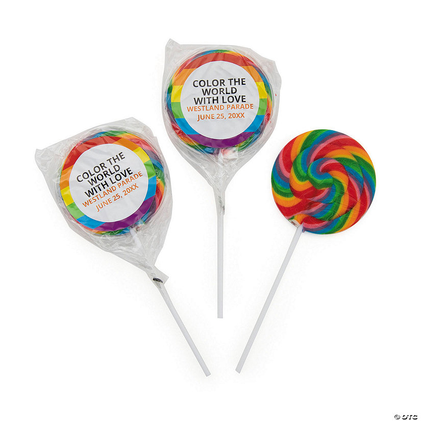 Personalized Rainbow Jumbo Swirl Lollipops - 12 Pc. Image Thumbnail