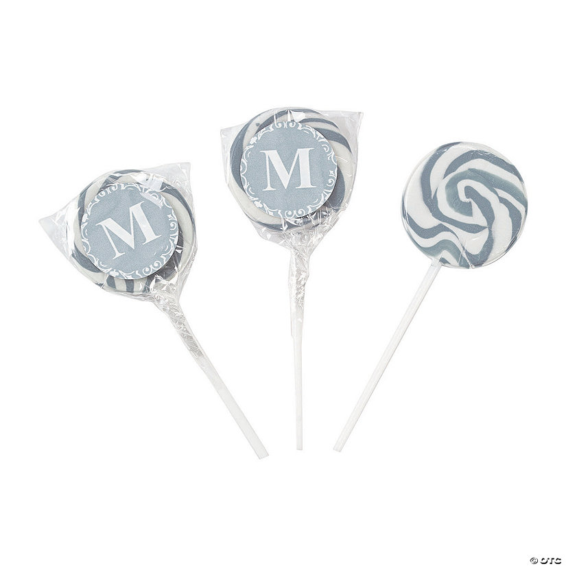 Personalized Silver Monogram Swirl Lollipops - 24 Pc. Image