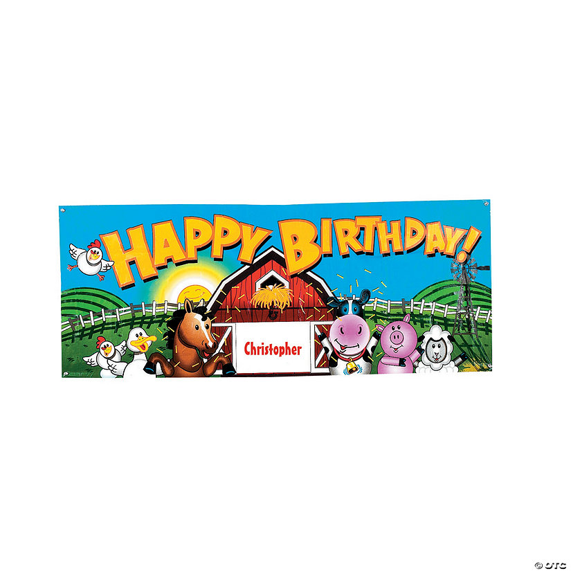 Personalized Small Farm Party Birthday Plastic Banner Image