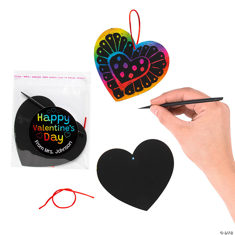 Personalized Sticker with Magic Color Scratch Heart Valentine Exchanges for 24 Image