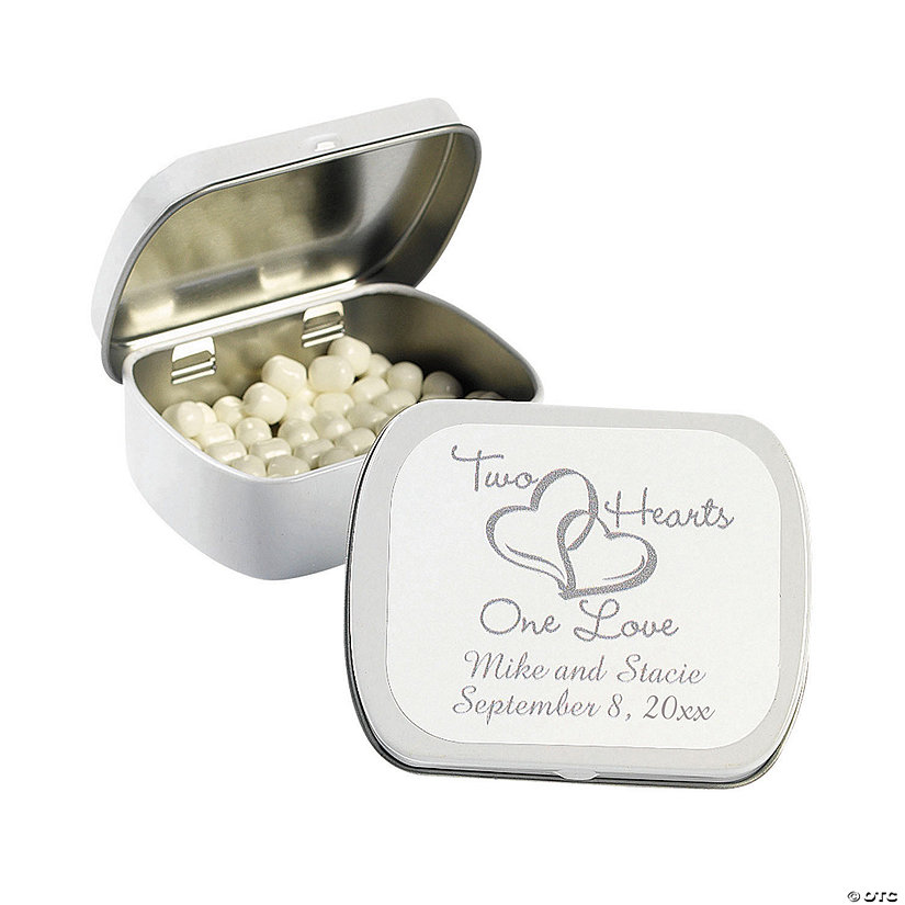Personalized Two Hearts White Mint Tins - 24 Pc. Image