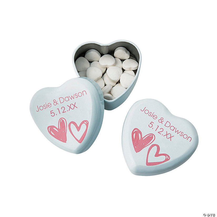 Personalized White Heart Mint Tins - 24 Pc. Image