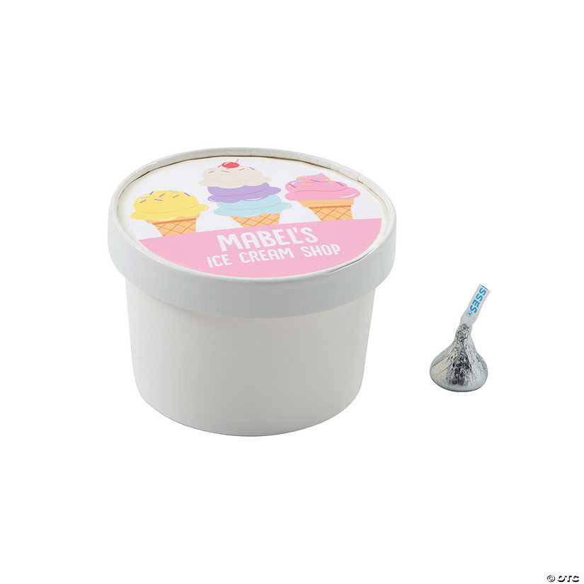 Personalized White Round Ice Cream Cup Disposable Paper Favor Boxes with Lid - 12 Pc. Image Thumbnail