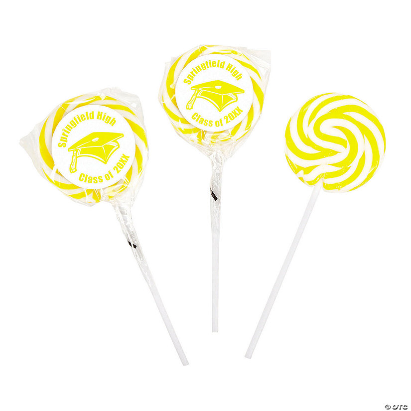 Personalized Yellow Graduation Swirl Lollipops - 24 Pc. Image Thumbnail