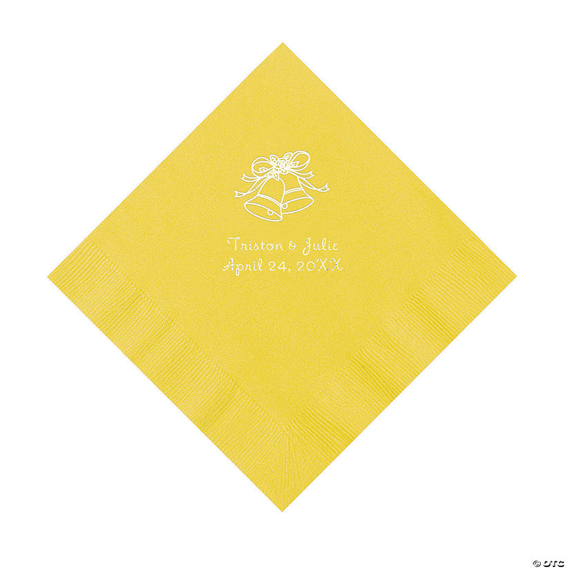 Personalized Yellow Wedding Bells Luncheon Napkins with Silver Foil Image Thumbnail