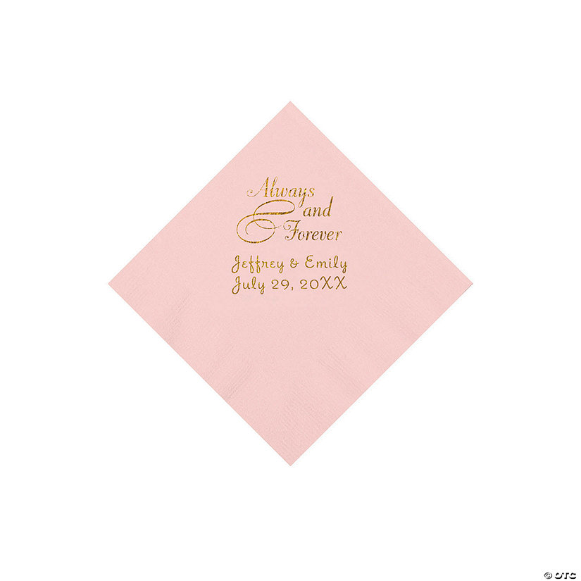 Pink Always & Forever Personalized Napkins with Gold Foil - Beverage Image Thumbnail