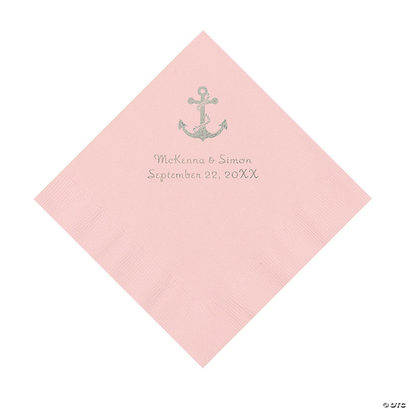 Pink Anchor Personalized Napkins with Silver Foil - Luncheon Image Thumbnail
