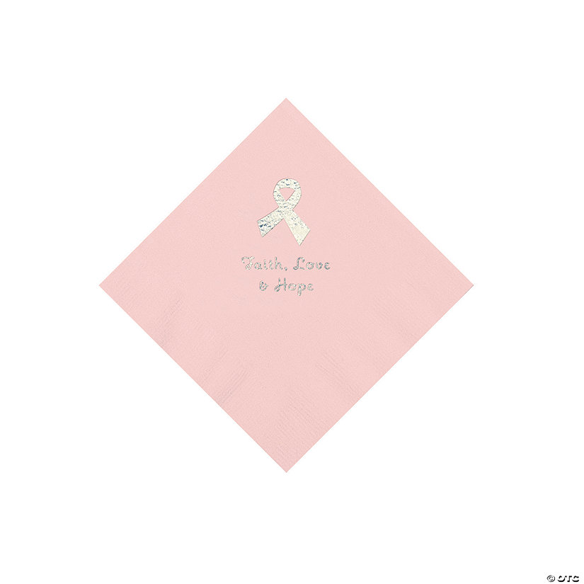 Pink Awareness Ribbon Personalized Napkins with Silver Foil - 50 Pc. Beverage Image Thumbnail
