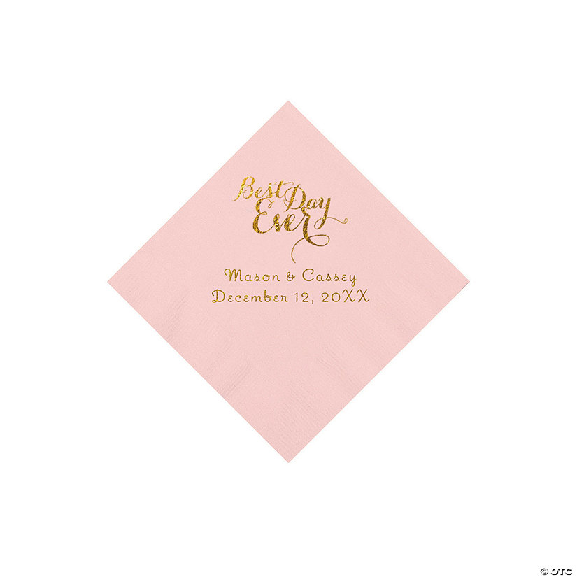 Pink Best Day Ever Personalized Napkins with Gold Foil - Beverage Image Thumbnail