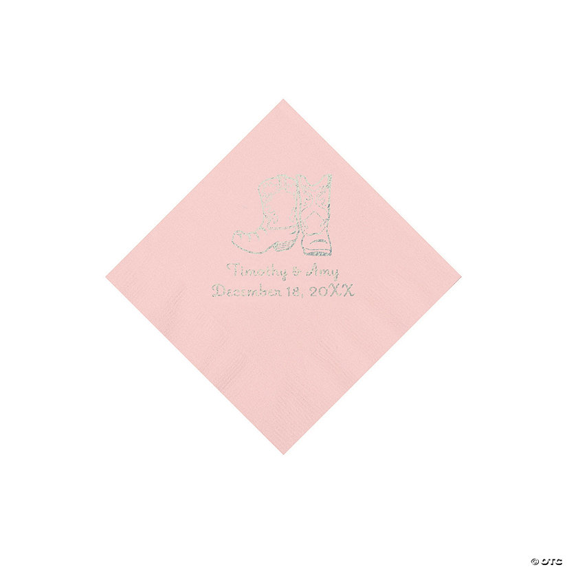 Pink Cowboy Boots Personalized Napkins with Silver Foil - Beverage Image