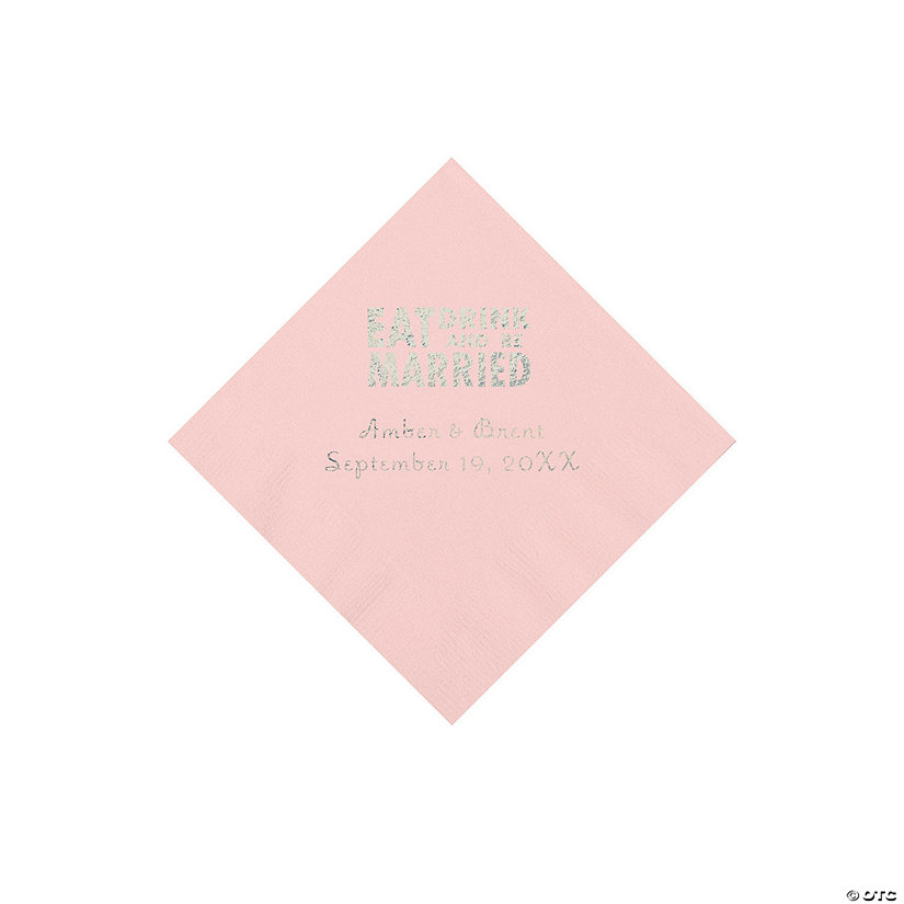 Pink Eat, Drink And Be Married Napkins with Silver Foil - 50 Pc. Beverage Image