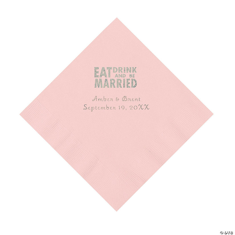 Pink Eat, Drink And Be Married Napkins with Silver Foil - 50 Pc. Luncheon Image