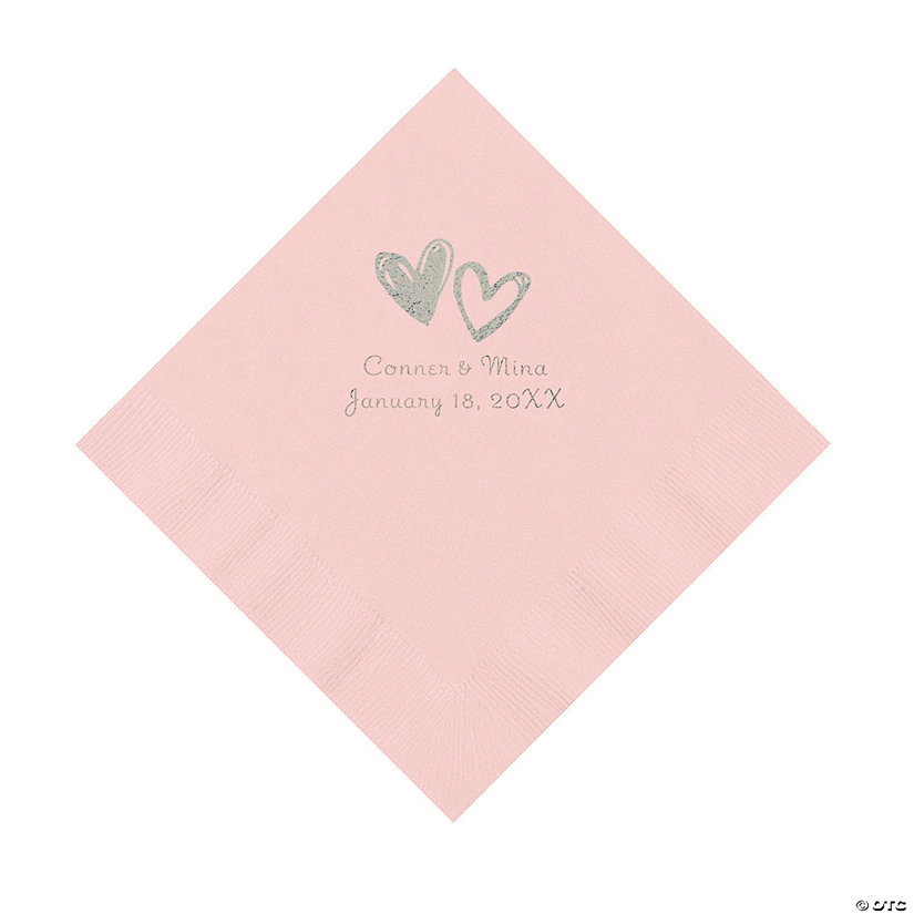 Pink Hearts Personalized Napkins with Silver Foil - Luncheon Image Thumbnail