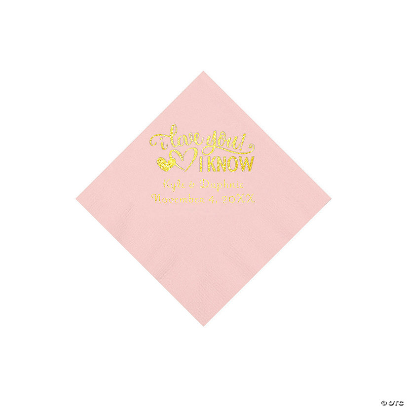 Pink I Love You, I Know Personalized Napkins with Gold Foil - Beverage Image Thumbnail