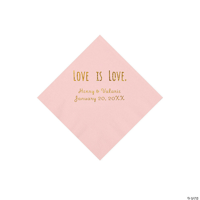 Pink Love is Love Personalized Napkins with Gold Foil - Beverage Image Thumbnail