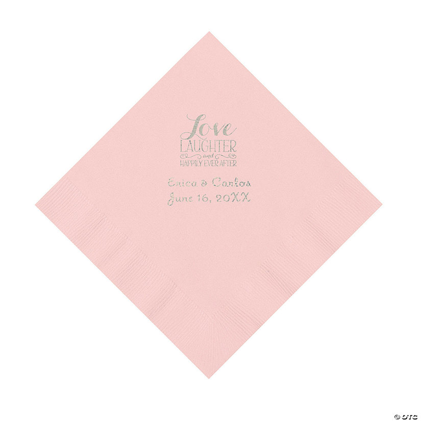 Pink Love Laughter & Happily Ever After Personalized Napkins with Silver Foil &#8211; Luncheon Image Thumbnail