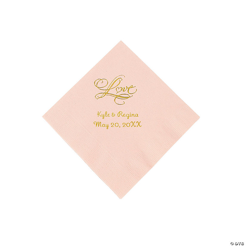 Pink &#8220;Love&#8221; Personalized Napkins with Gold Foil - Beverage Image Thumbnail