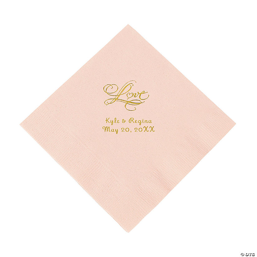 Pink &#8220;Love&#8221; Personalized Napkins with Gold Foil - Luncheon Image Thumbnail