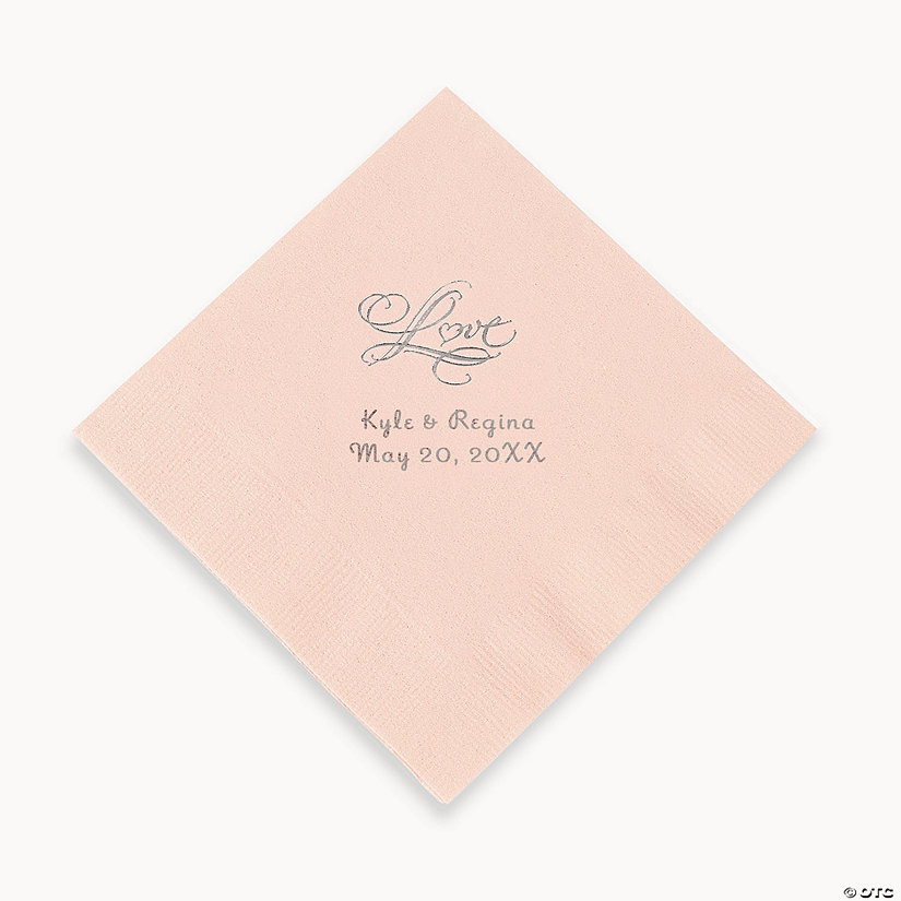 Pink &#8220;Love&#8221; Personalized Napkins with Silver Foil - Luncheon Image