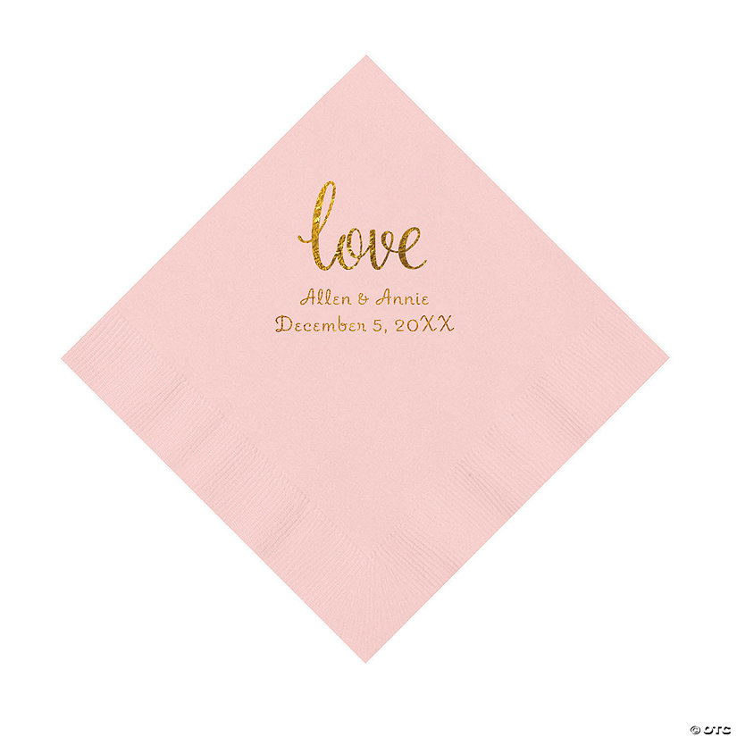 Pink Love Script Personalized Napkins with Gold Foil - Luncheon Image Thumbnail