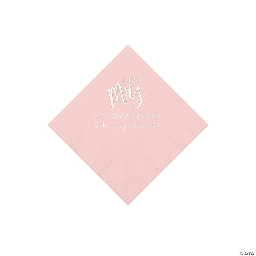 Pink Miss to Mrs. Personalized Napkins with Silver Foil - Beverage Image