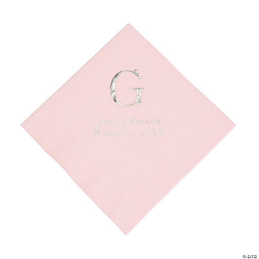 Pink Monogram Personalized Napkins with Silver Foil - Luncheon Image
