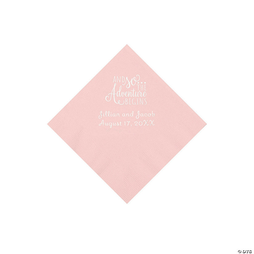Pink The Adventure Begins Personalized Napkins with Silver Foil - Beverage Image Thumbnail