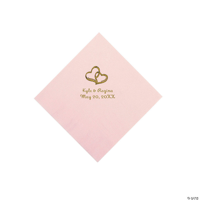 Pink Two Hearts Personalized Napkins with Gold Foil - Beverage Image