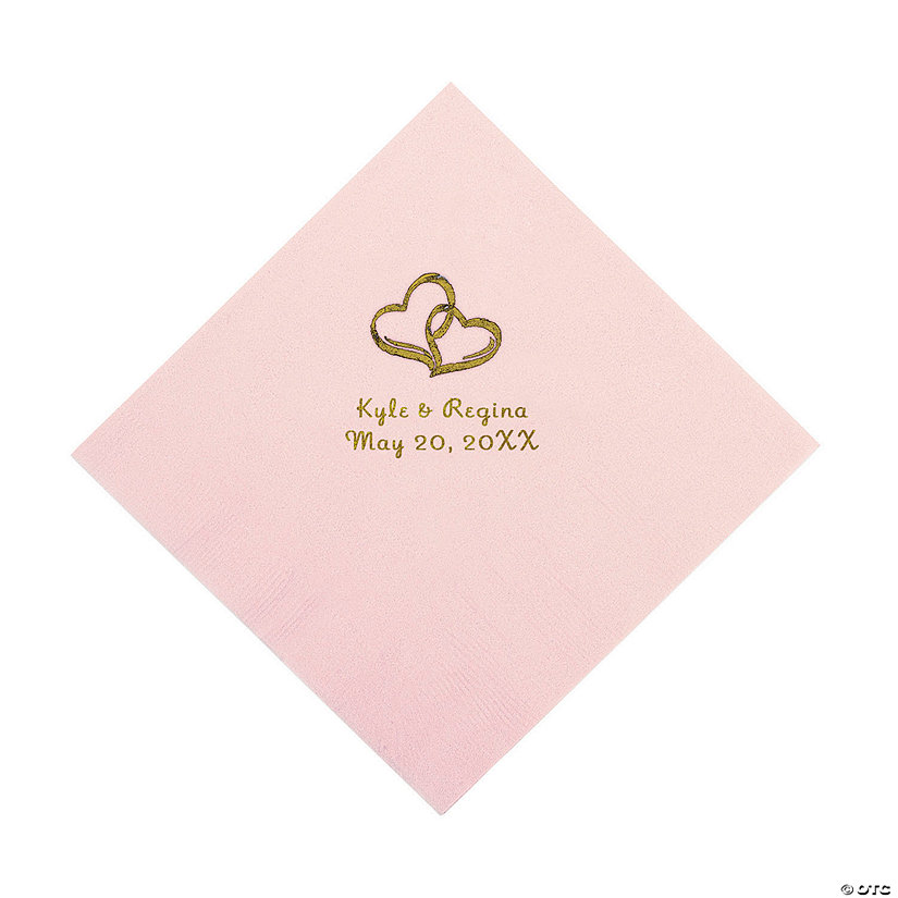 Pink Two Hearts Personalized Napkins with Gold Foil - Luncheon Image Thumbnail