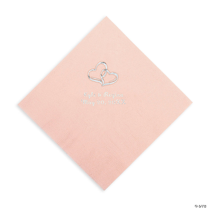Pink Two Hearts Personalized Napkins with Silver Foil - Luncheon Image Thumbnail
