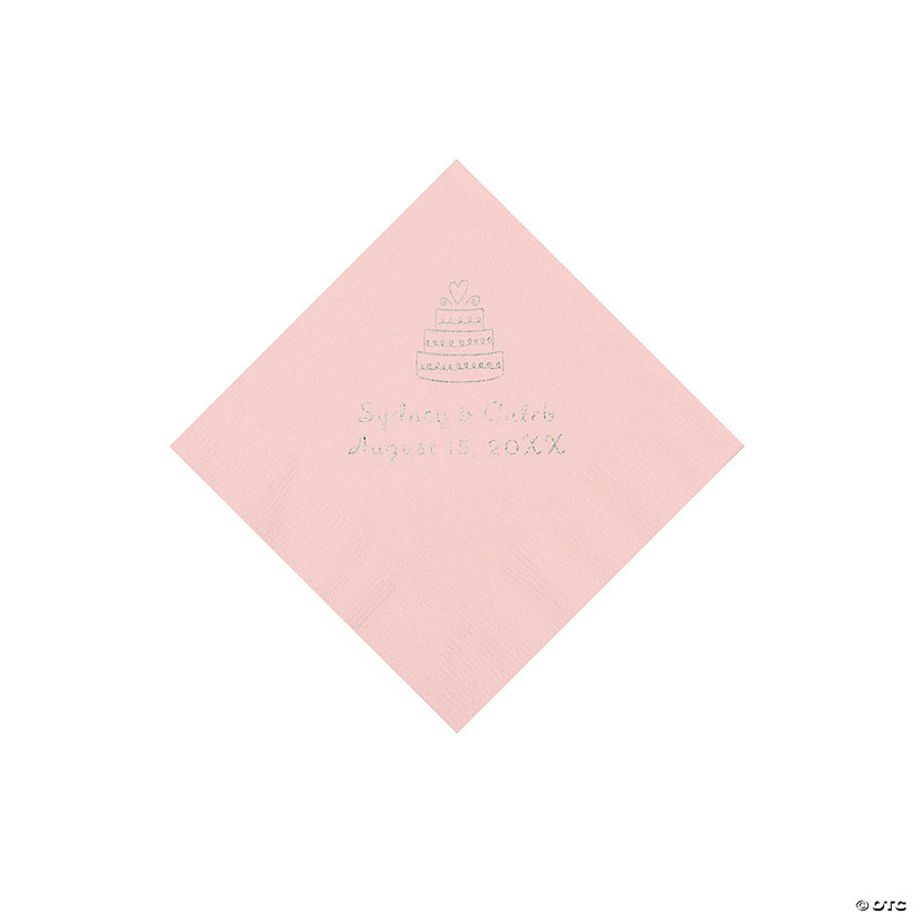 Pink Wedding Cake Personalized Napkins with Silver Foil - 50 Pc. Beverage Image