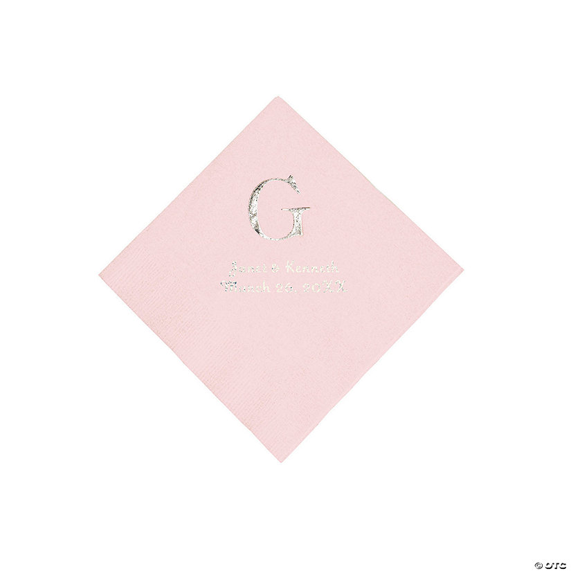 Pink Wedding Monogram Personalized Napkins with Silver Foil - Beverage Image Thumbnail