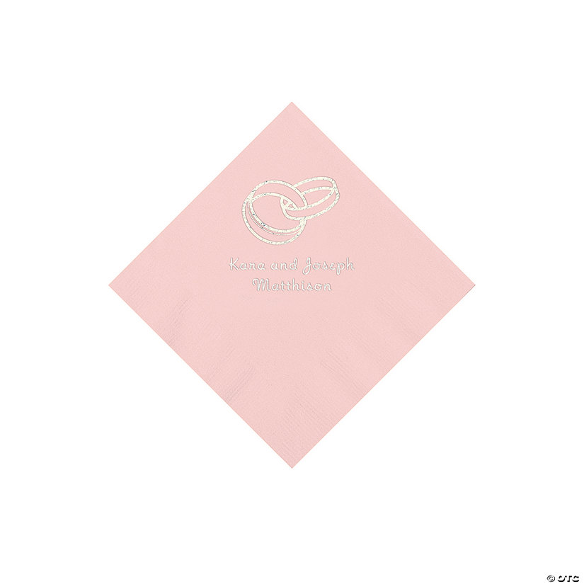 Pink Wedding Ring Personalized Napkins - 50 Pc. Beverage Image Thumbnail