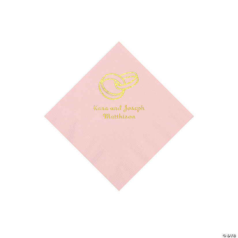 Pink Wedding Ring Personalized Napkins with Gold Foil - 50 Pc. Beverage Image Thumbnail