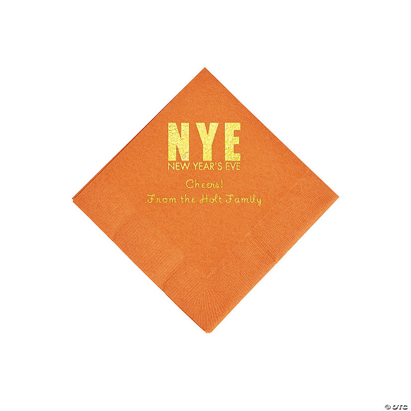 Pumpkin New Year&#8217;s Eve Personalized Napkins with Gold Foil - Beverage Image Thumbnail