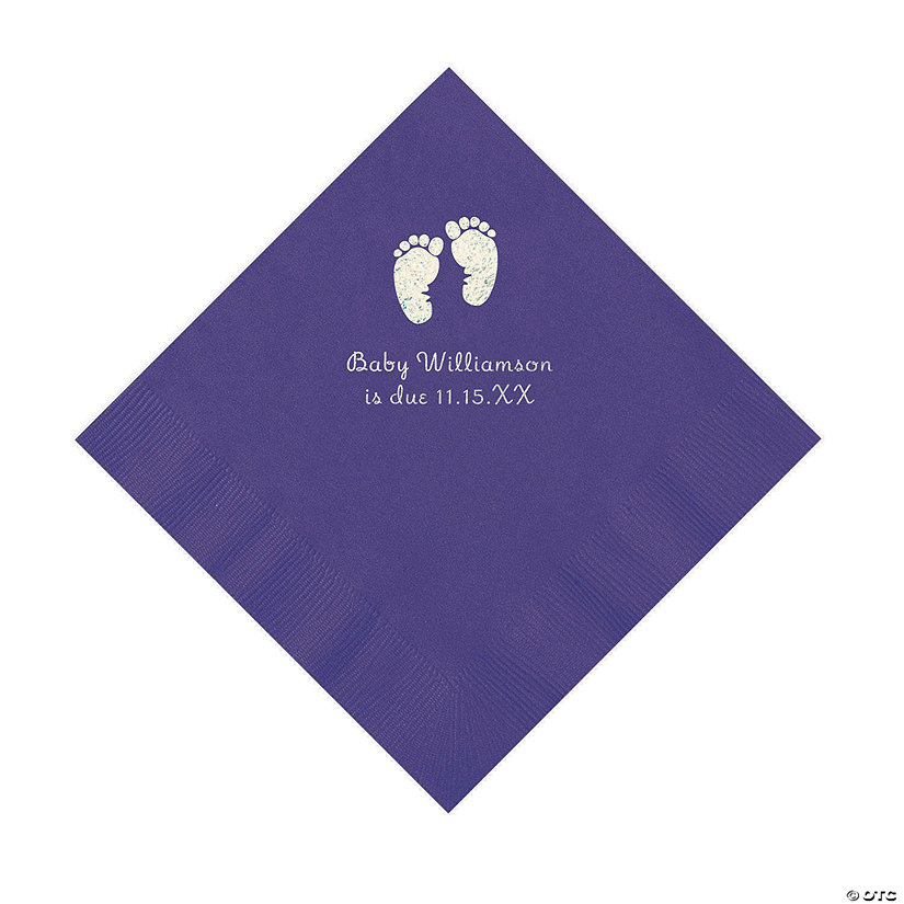 Purple Baby Feet Personalized Napkins with Silver Foil - 50 Pc. Luncheon Image