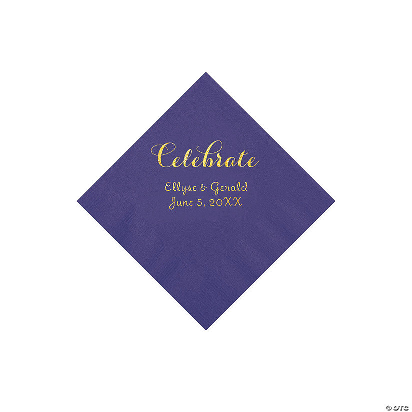 Purple Celebrate Personalized Napkins with Gold Foil - Beverage Image Thumbnail