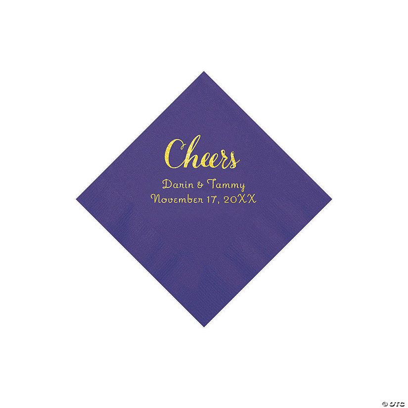Purple Cheers Personalized Napkins with Gold Foil - Beverage Image Thumbnail