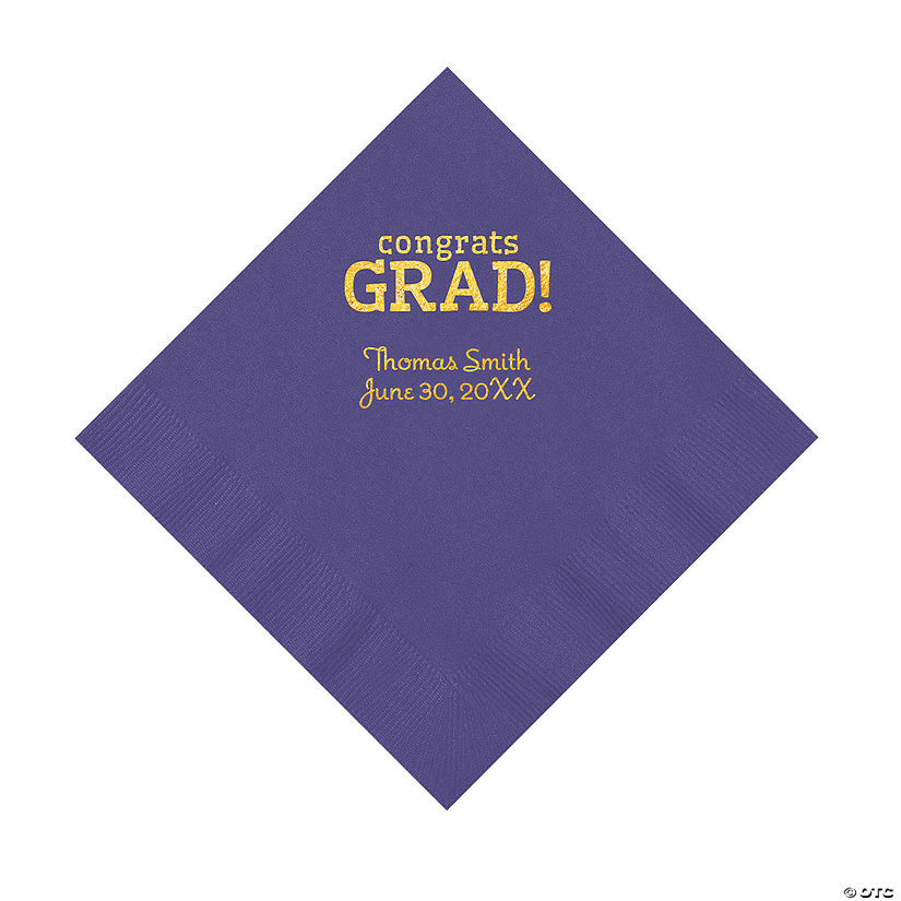 Purple Congrats Grad Personalized Napkins with Gold Foil - 50 Pc. Luncheon Image Thumbnail