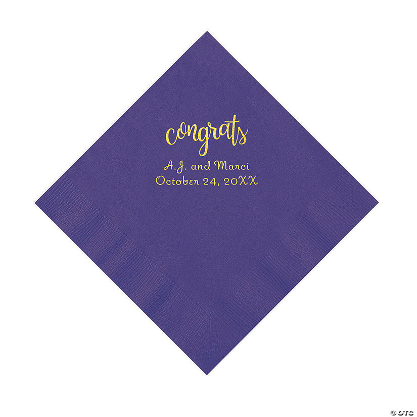 Purple Congrats Personalized Napkins with Gold Foil - Luncheon Image Thumbnail