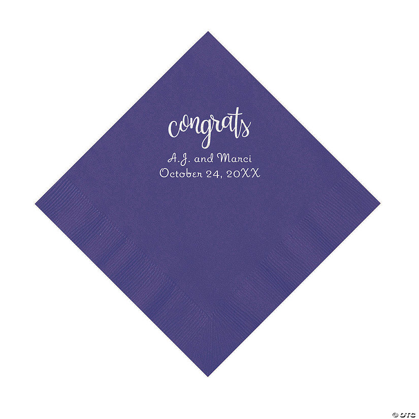 Purple Congrats Personalized Napkins with Silver Foil - Luncheon Image Thumbnail