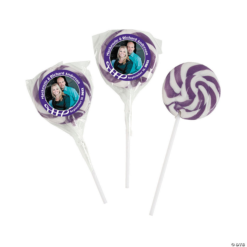 Purple Custom Photo Swirl Lollipops - 24 Pc. Image