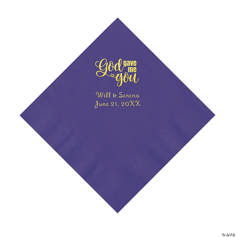 Purple God Gave Me You Personalized Napkins with Gold Foil - Luncheon Image Thumbnail