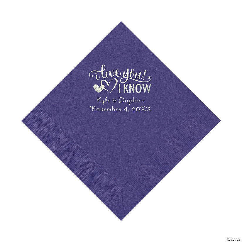 Purple I Love You, I Know Personalized Napkins with Silver Foil - Luncheon Image Thumbnail