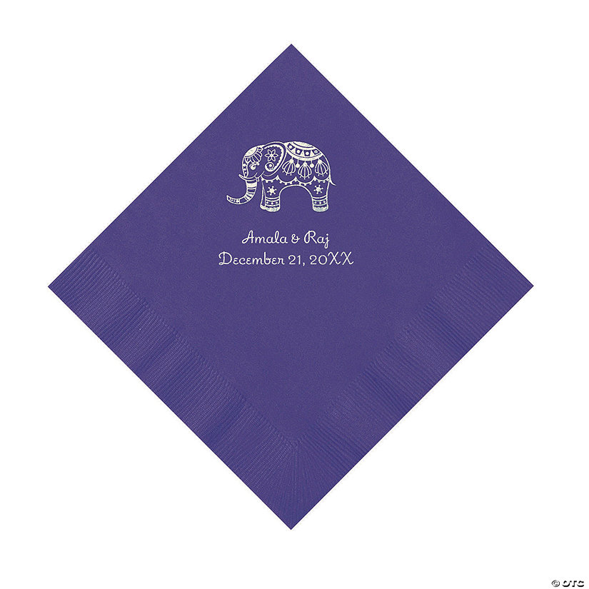 Purple Indian Wedding Personalized Napkins with Silver Foil - Luncheon Image Thumbnail