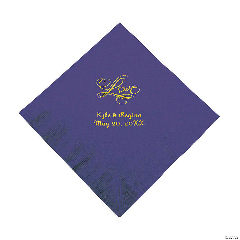 Purple &#8220;Love&#8221; Personalized Napkins with Gold Foil - Luncheon Image