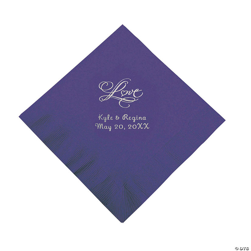 Purple &#8220;Love&#8221; Personalized Napkins with Silver Foil - Luncheon Image