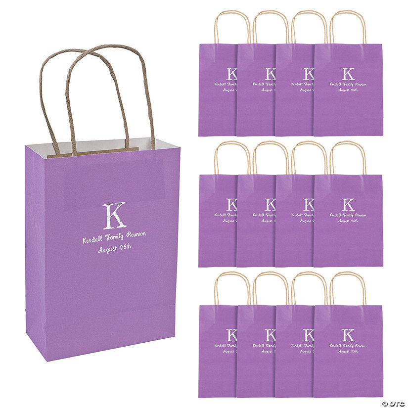 Purple Medium Personalized Monogram Welcome Gift Bags with Silver Foil - 12 Pc. Image Thumbnail