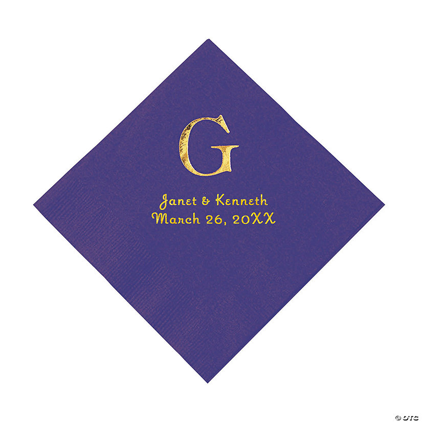 Purple Monogram Wedding Personalized Napkins with Gold Foil - Luncheon Image