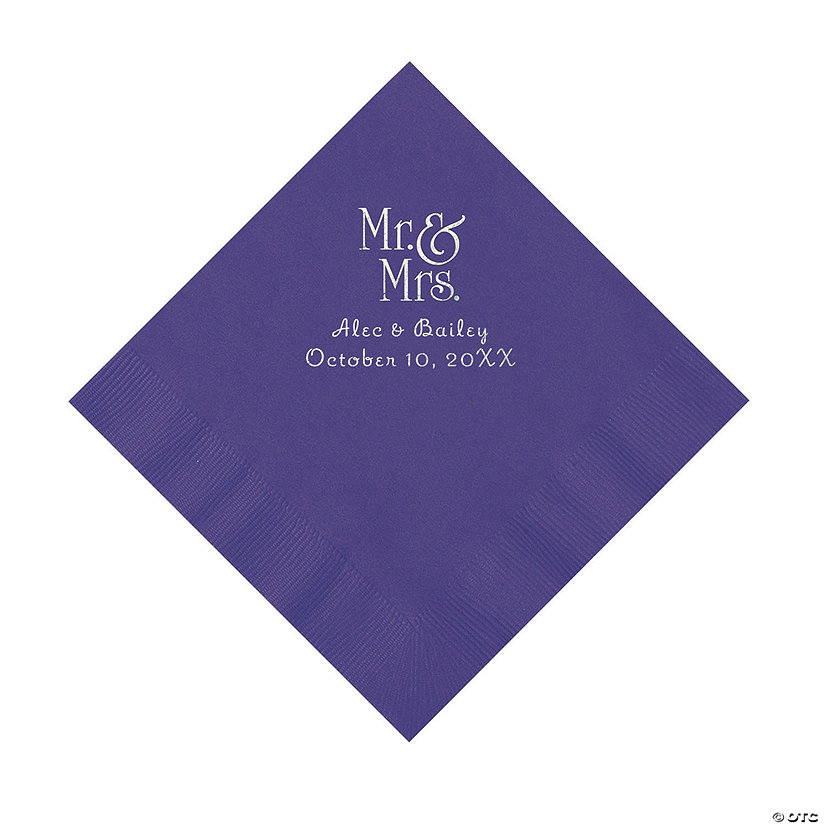 Purple Mr. & Mrs. Personalized Napkins with Silver Foil - 50 Pc. Luncheon Image